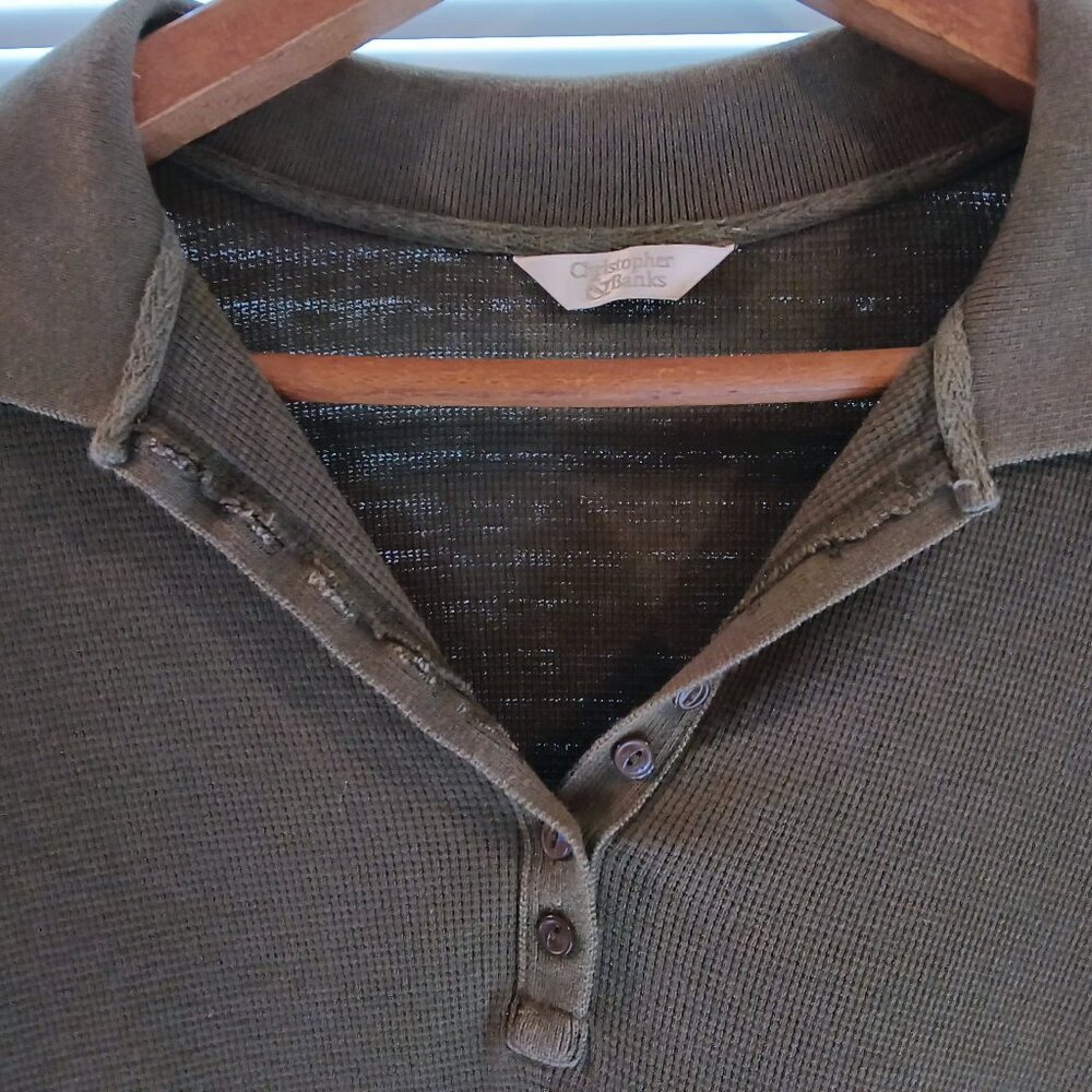 Christopher & Banks 🍃 Womens Hunter Green Mini Waffle Pattern 3/4 Sleeve Top🍃 - Picture 9 of 14